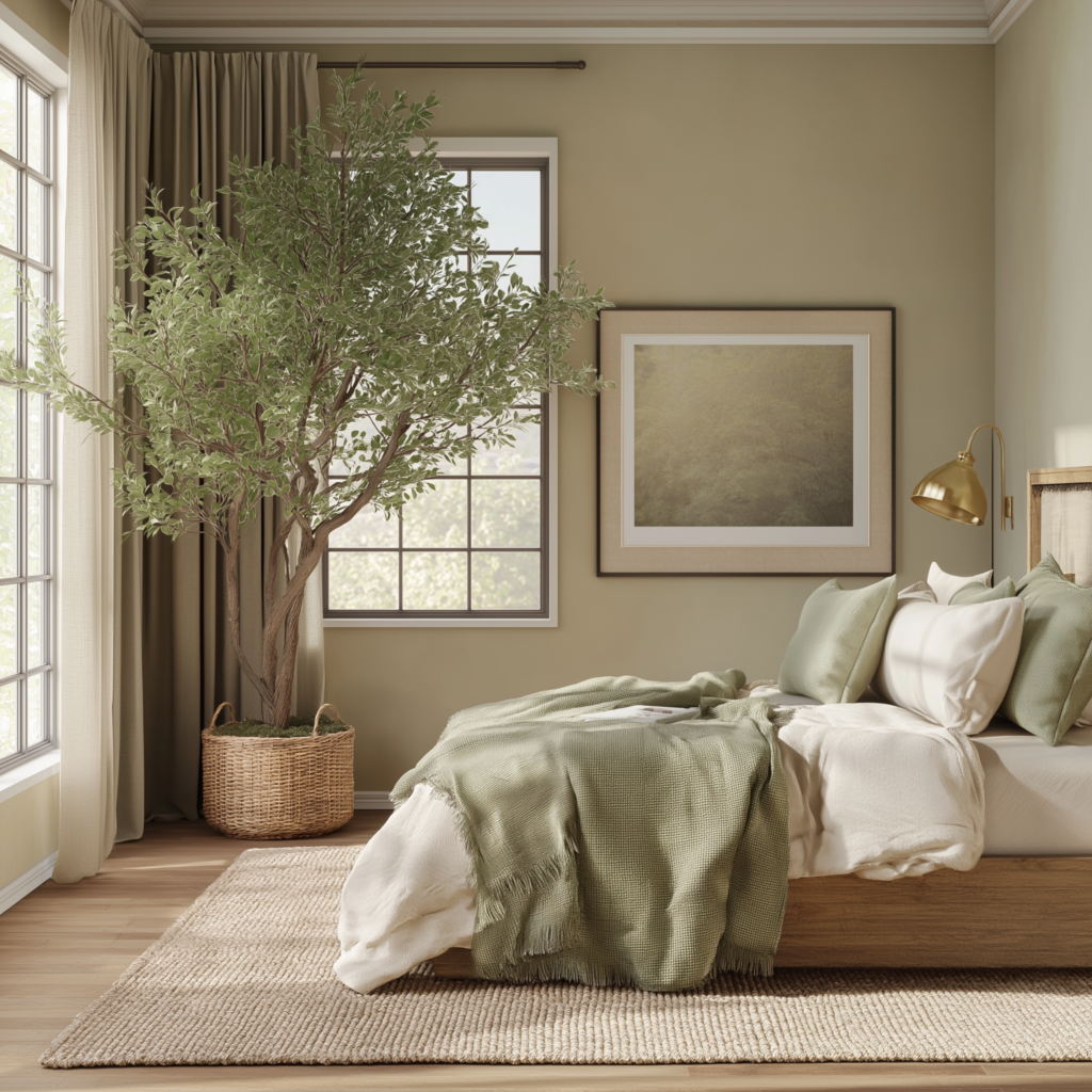Sage Green Serenity: Organic Modern Bedroom with Brass Accents | Divine ...