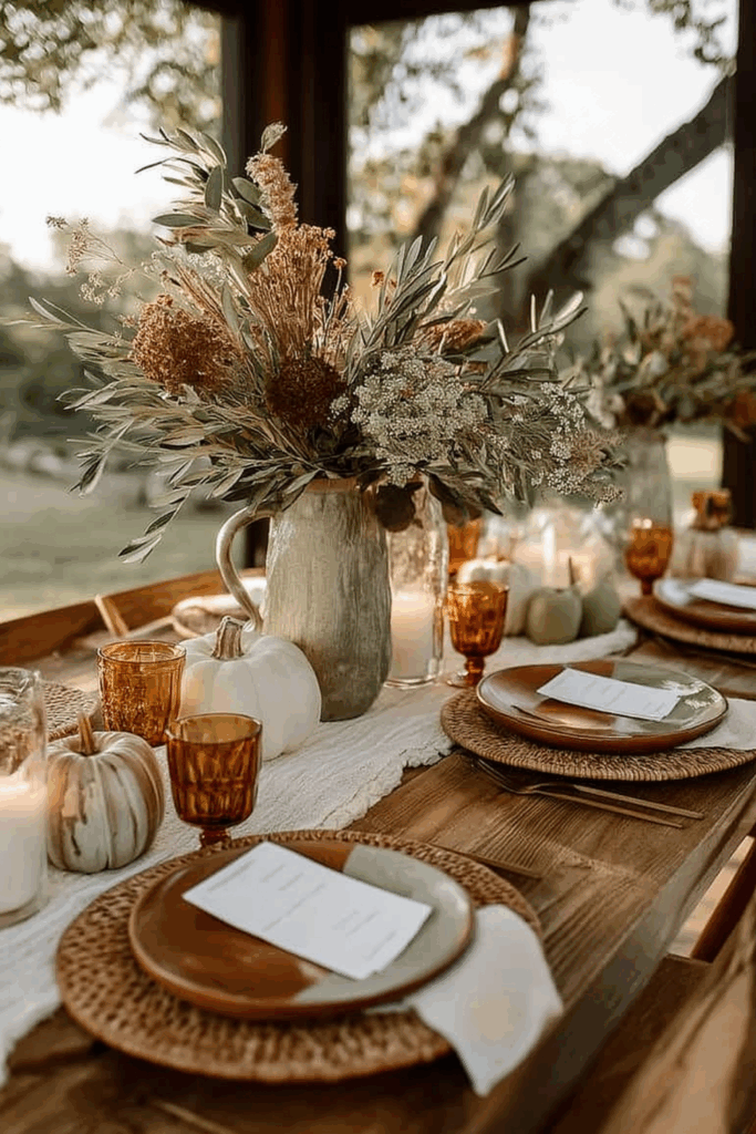 organic modern fall tablescape