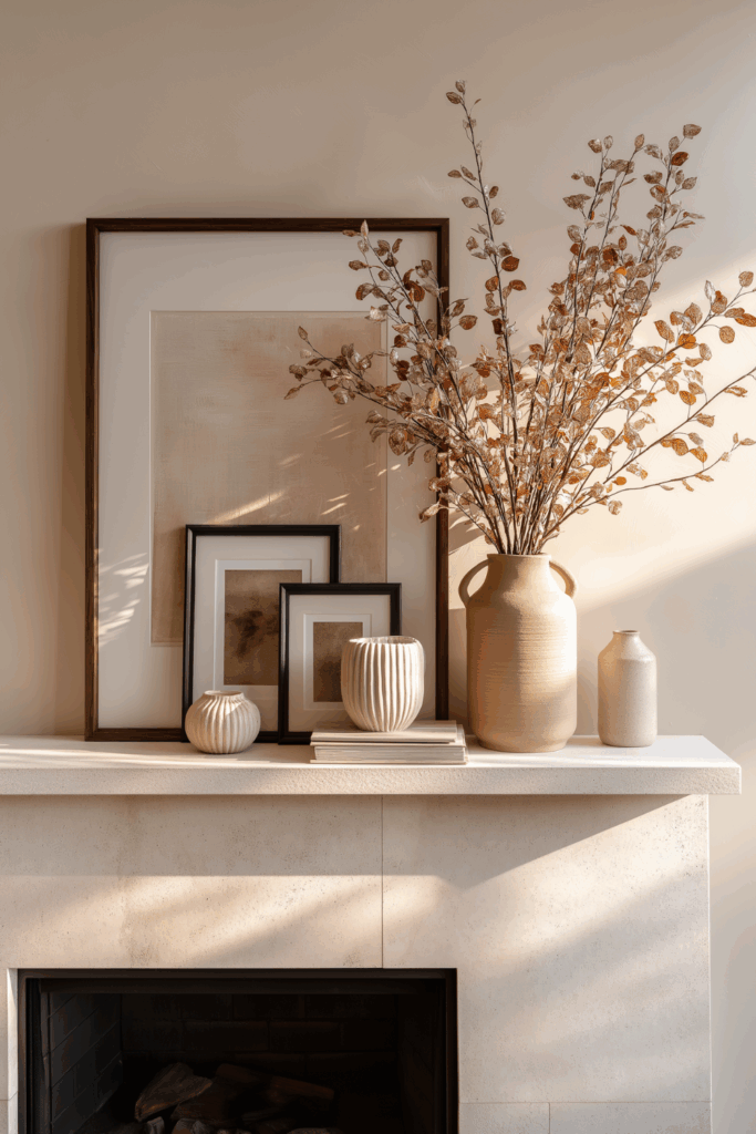 Neutral Fall Mantel Styling