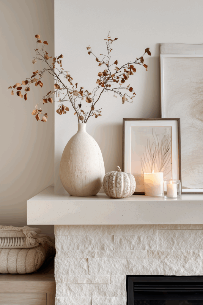 Neutral Fall Mantel Styling