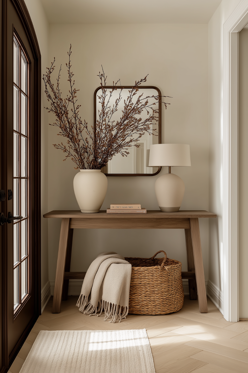 organic modern winter entryway decor