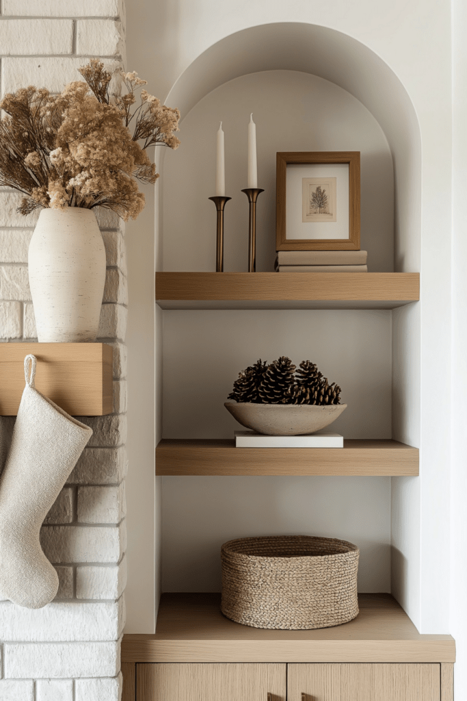 organic modern holiday shelf styling