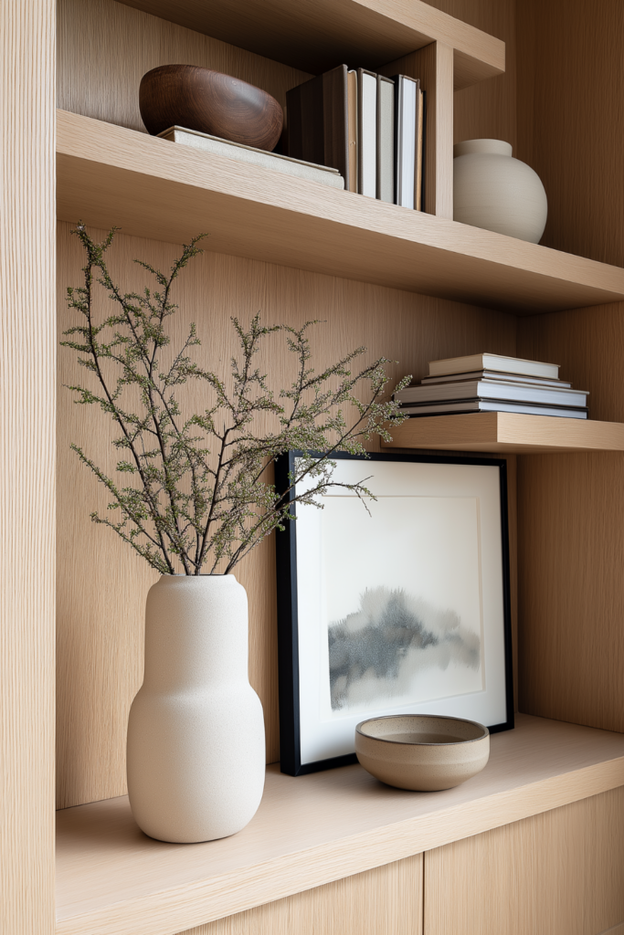 organic modern holiday shelf styling