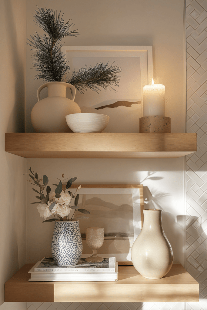 organic modern holiday shelf styling