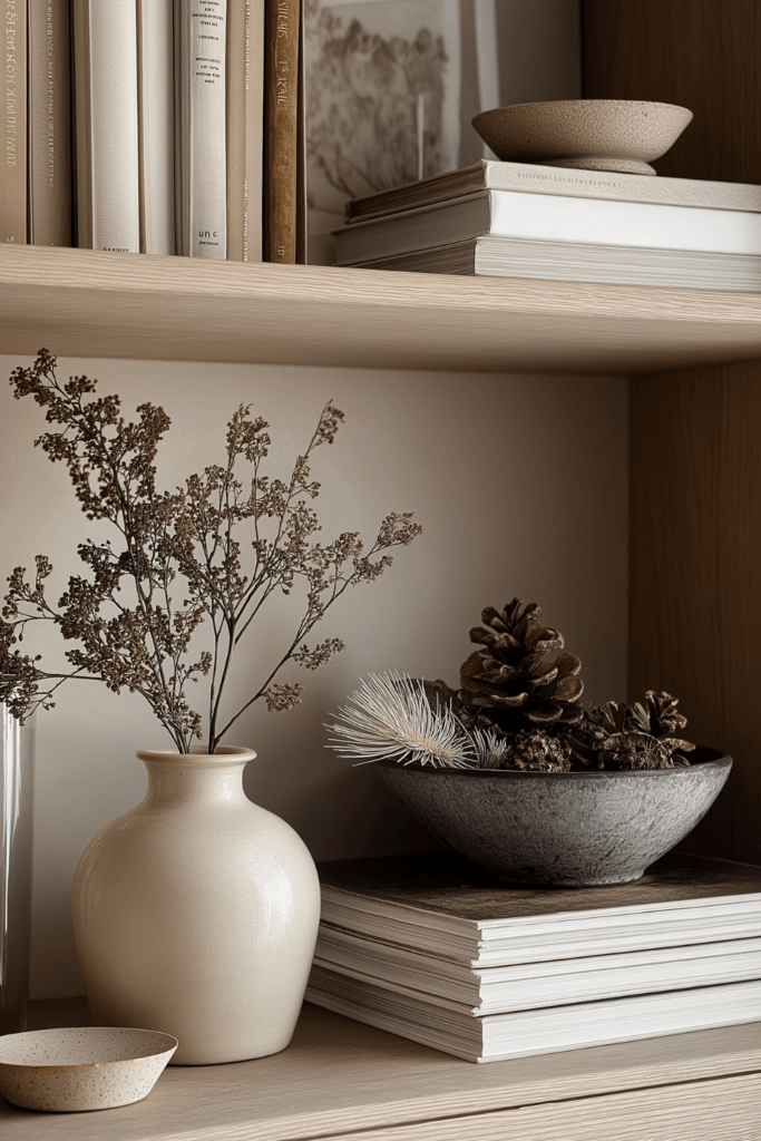 natural holiday shelf decor