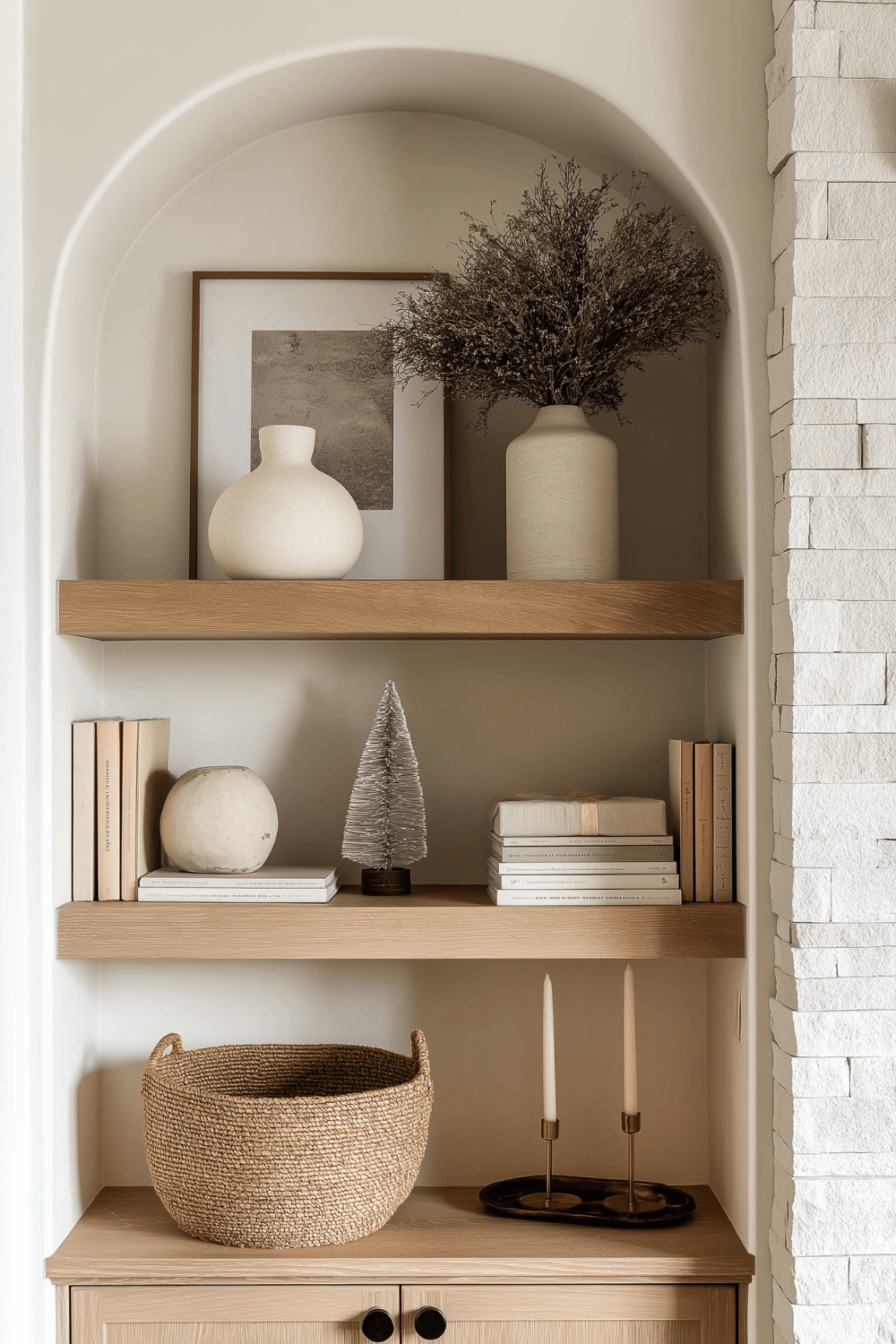 Organic Modern Holiday Shelf Styling