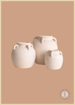 Cordoba White Matte Vases with handles in three sizes, featuring a vintage-inspired terracotta design and matte finish, styled against a warm neutral background.