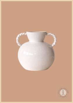 Positano Twisted Handle Vase featuring a soft gray ceramic finish and sculptural twisted handles, styled against a warm neutral background.