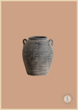 Vintage Porcelain Pot with two handles, featuring an aged weathered finish and antique-inspired silhouette, styled against a warm neutral background.