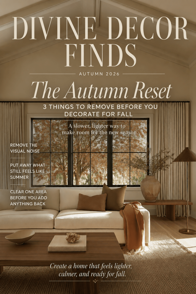 Divine Decor Finds Autumn 2026 magazine cover featuring a warm Organic Modern living room and The Autumn Reset.