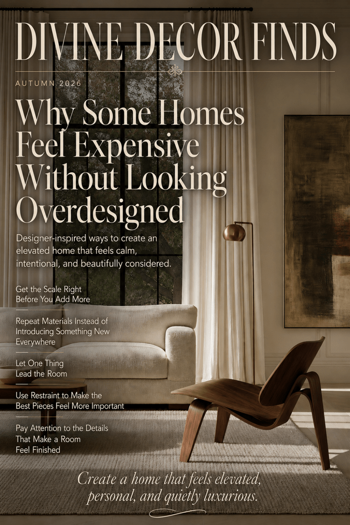 Divine Decor Finds Autumn 2026 magazine cover featuring an elevated Organic Modern living room with warm neutral decor.