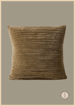 CB2 Todd Snyder square olive green velvet pillow cover with horizontal ruched folds and a softly textured surface.