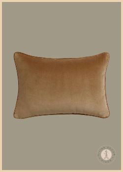 Crate & Barrel Soft Focus rectangular pillow cover in solid chestnut brown cotton velvet with matching piping.