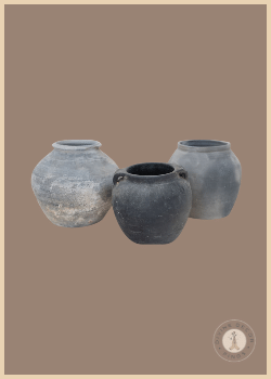 Mini Antique Village Pot from Shoppe at The Avenue featuring a dark distressed clay finish and small rounded vintage form.